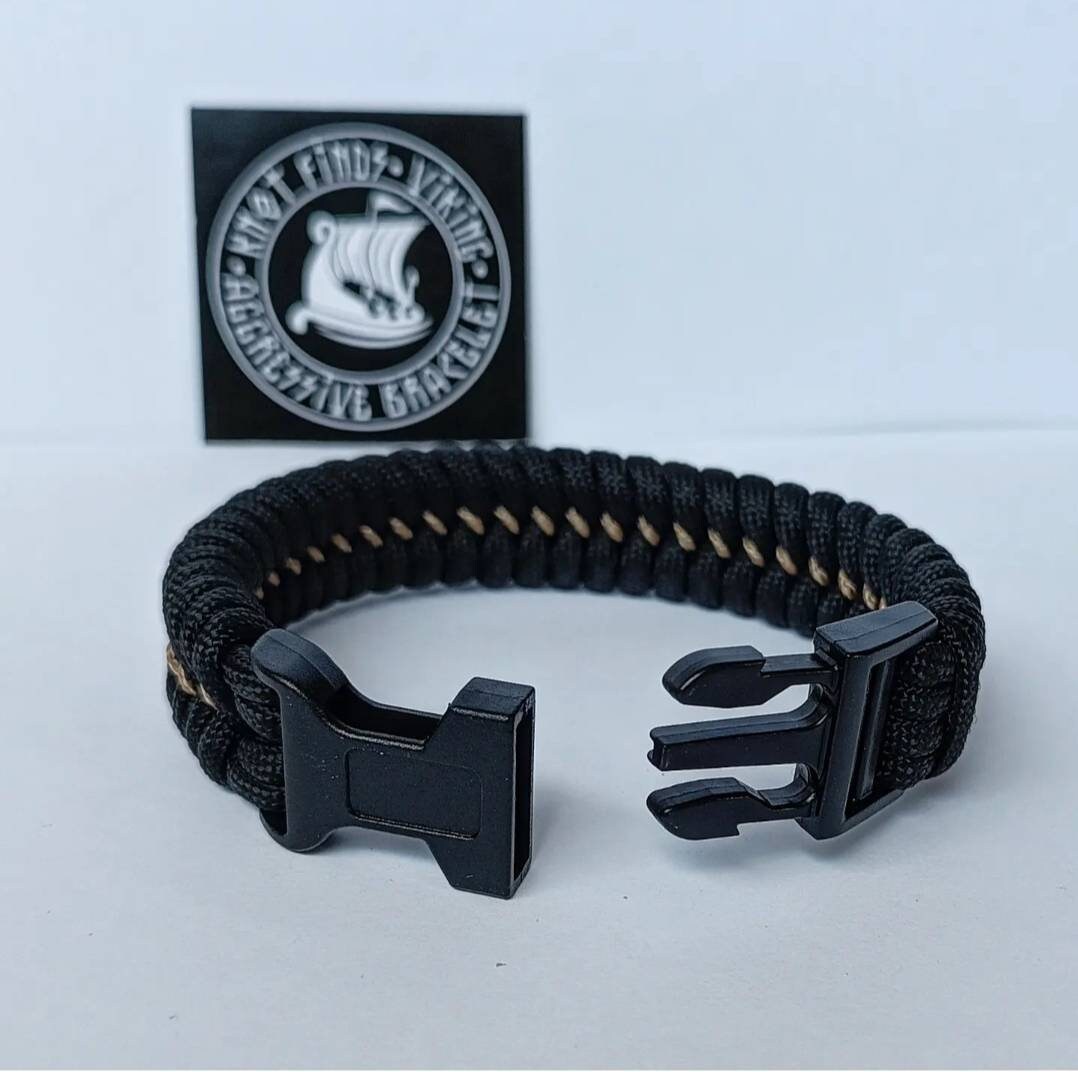 Hunter black bracelet. Unloading camping bangle, Army style, a great gift for men. Viking cuff bangle.
