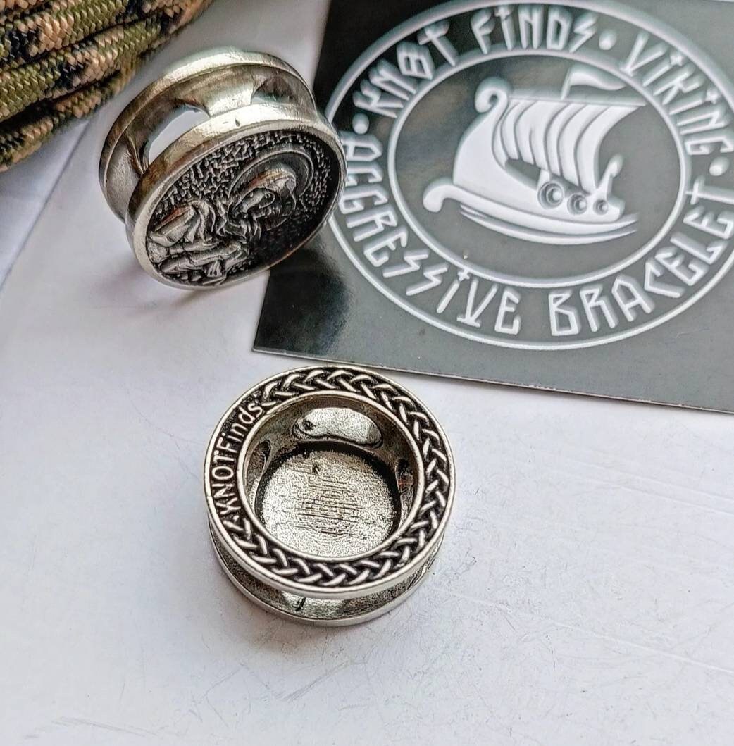 Steel Round Bead VIRGIN MARY. Bead for Bracelet Religious symbols. Viking Jewelry. Protective amulet. Easter holidays.