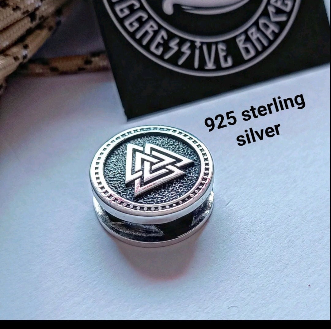 925 Sterling Silver Round Bead VALKNUT Bead for Bracelet Viking Jewelry Men's Accessory. Original author's products. Manual casting.