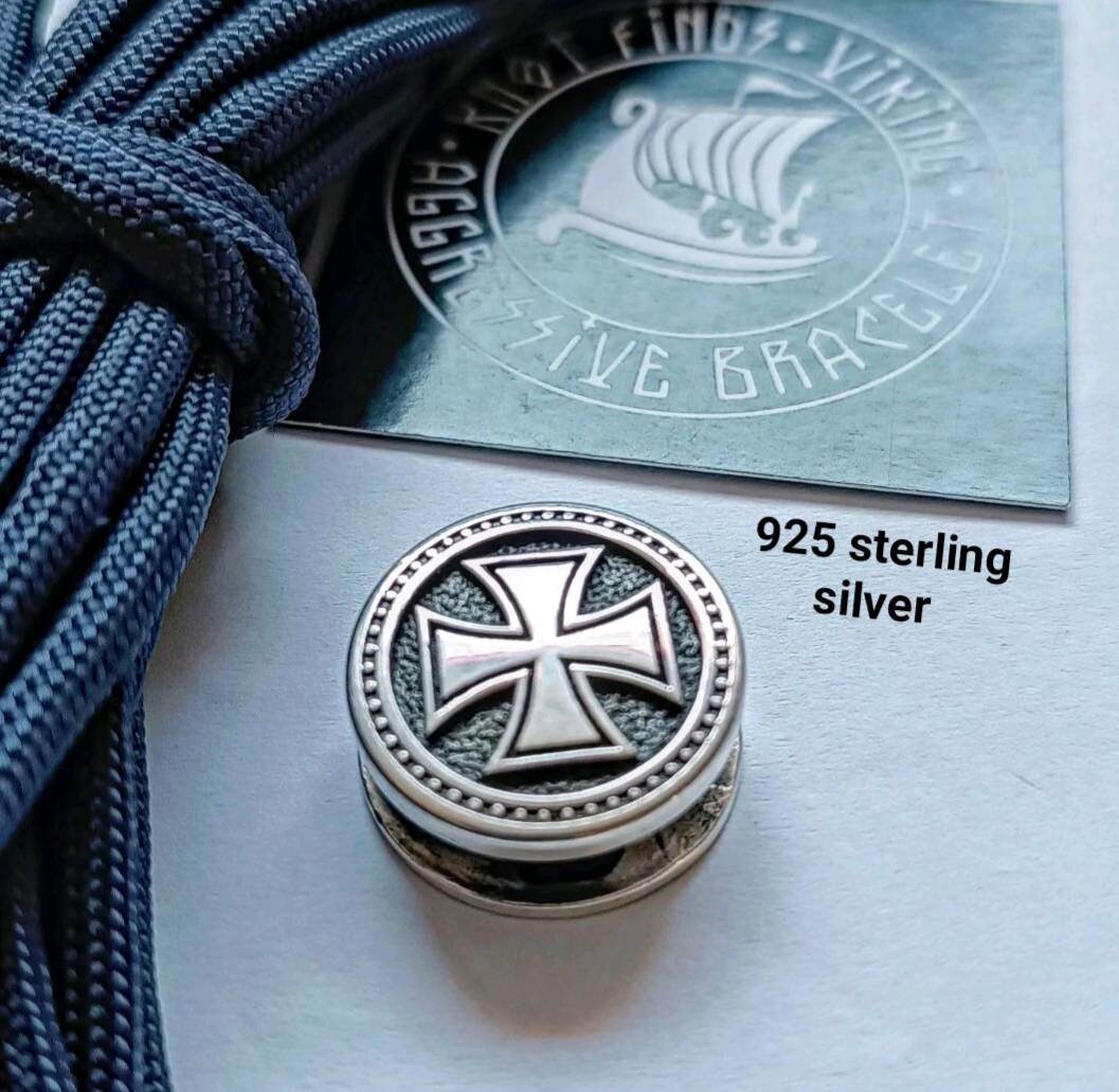 TEMPLAR CROSS 925 Sterling Silver Round Bead. Bead for Bracelet. Religious Jewelry. Men's Accessory. Original author's products.