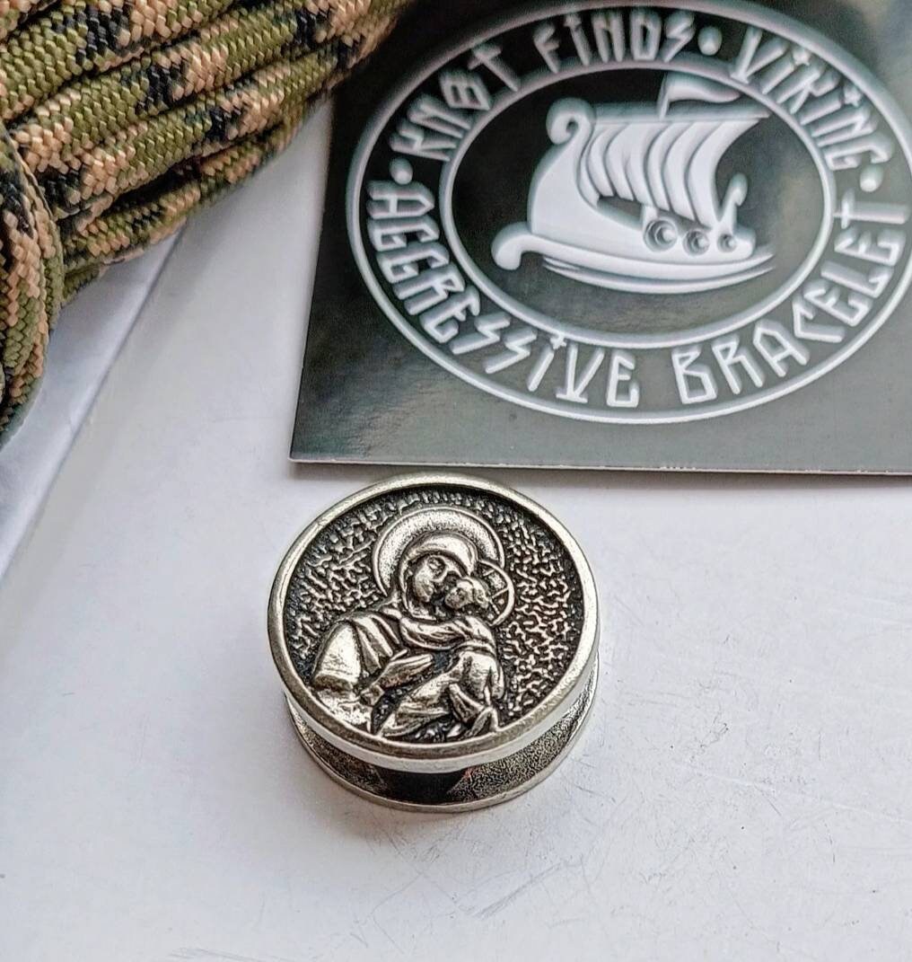 Steel Round Bead VIRGIN MARY. Bead for Bracelet Religious symbols. Viking Jewelry. Protective amulet. Easter holidays.