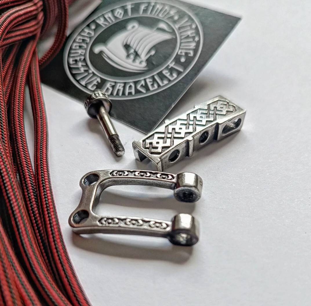 Bracelet steel lock. Paracord Buckles, Viking-style paracord beads. Viking jewelry, manual casting.