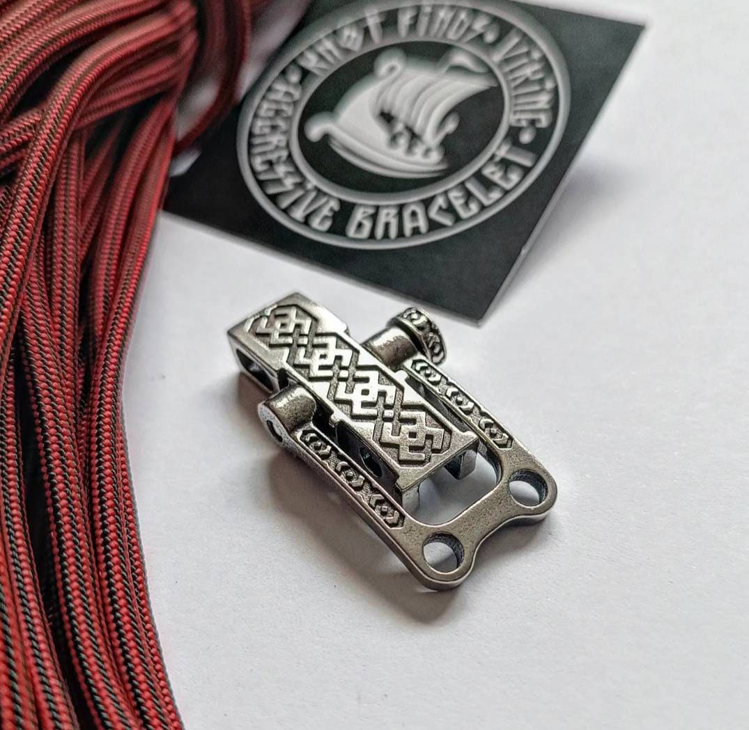 Bracelet steel lock. Paracord Buckles, Viking-style paracord beads. Viking jewelry, manual casting.
