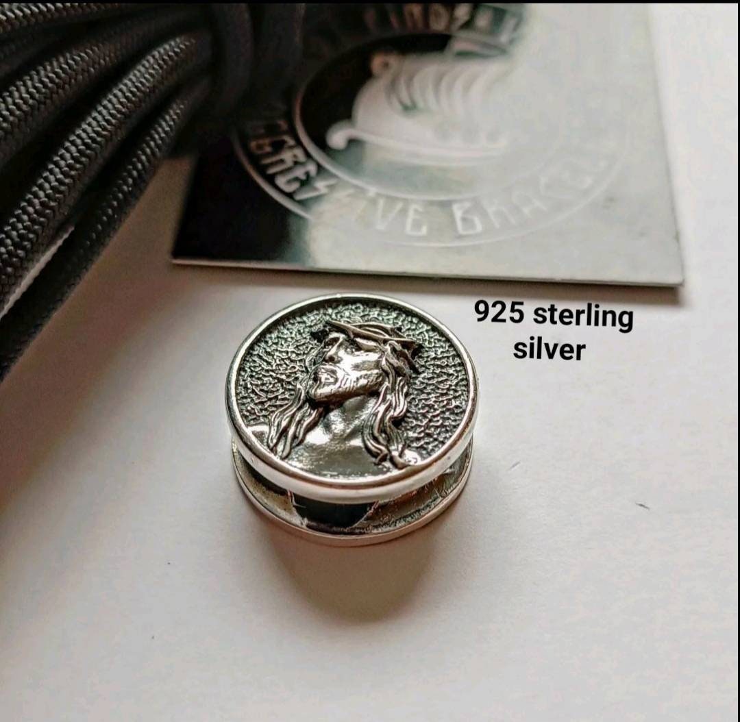 Jesus Christ symbol. 925 Sterling Silver Round Bead. Bead for Bracelet. Religious Accessory. Easter holidays.