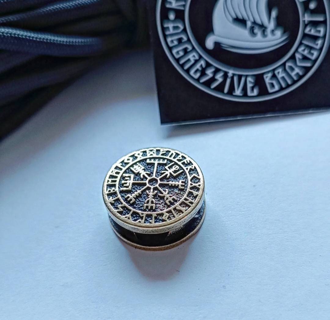 VEGVISIR brass Round Bead Bead for Bracelet Viking Jewelry Men's Accessory. Viking compass.