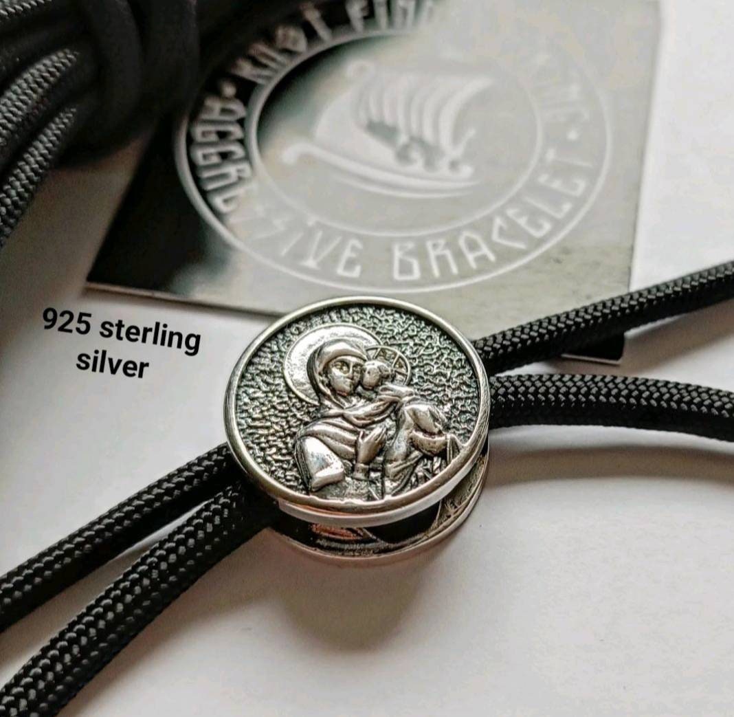 Virgin Mary symbol. 925 Sterling Silver Round Bead. Bead for Bracelet. Religious Accessory. Easter holidays.