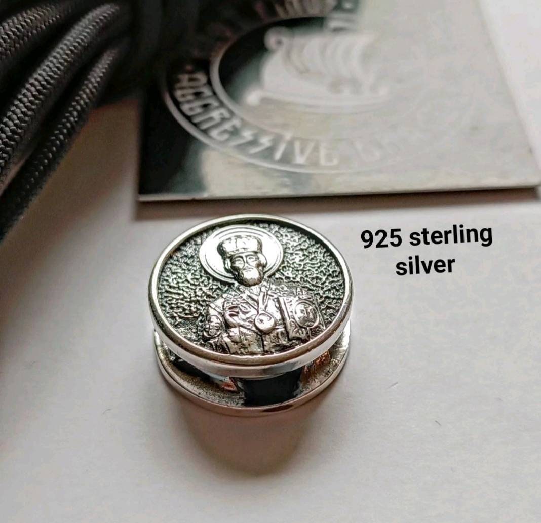 Saint Nicholas symbol. 925 Sterling Silver Round Bead. Bead for Bracelet. Religious Accessory. Easter holidays.