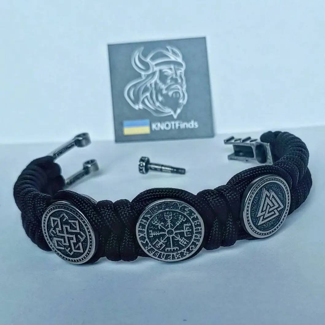 Viking protective amulet with steel beads Valkyrie, Vegvisir, Valknut. Scandinavian jewelry.