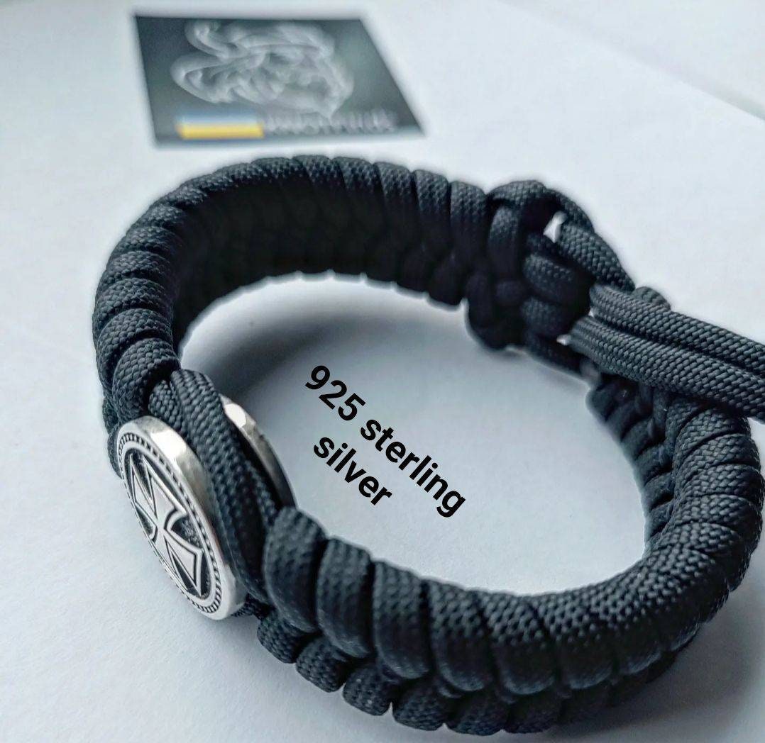 Bracelet of the northern paracord "Templar Cross". Original brutal bracelet made of Celtic knots and 925 Sterling Silver bead "Templar Cross