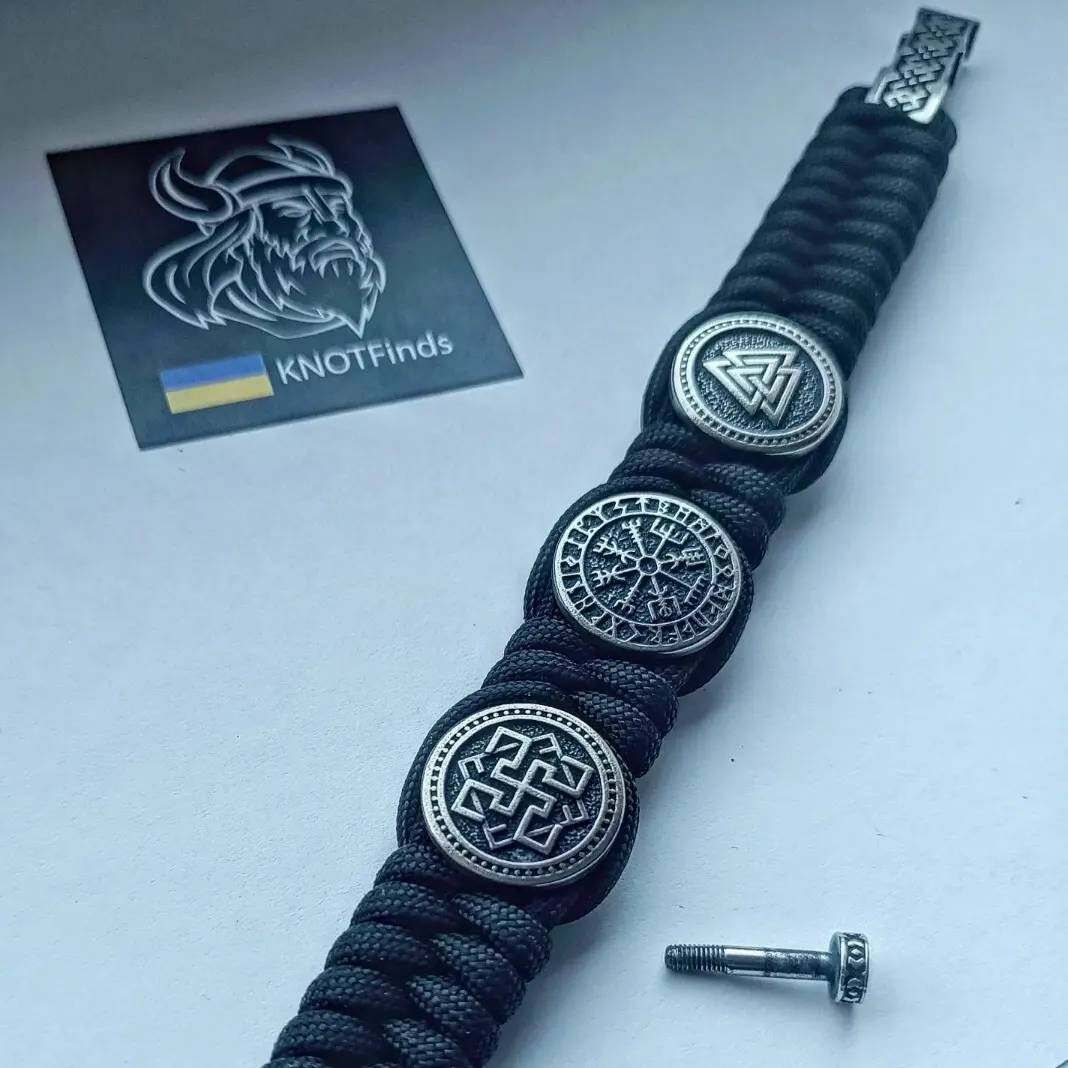 Viking protective amulet with steel beads Valkyrie, Vegvisir, Valknut. Scandinavian jewelry.