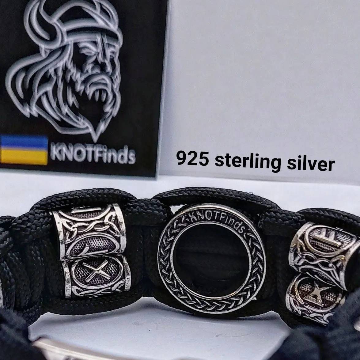 Vegvisir and runes paracord bracelet. 925 Sterling silver runes. Viking jewelry. Protective amulet.