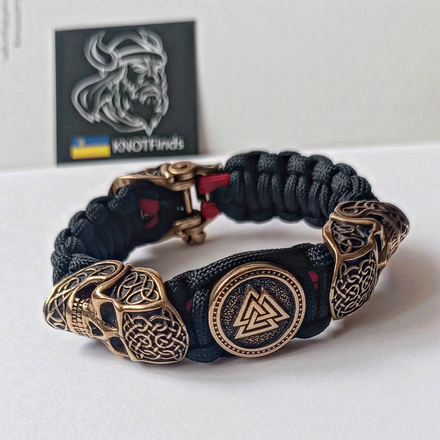 Scandinavian skull bracelet. Valknut symbol. Biker bangle. A great brutal gift for men and women
