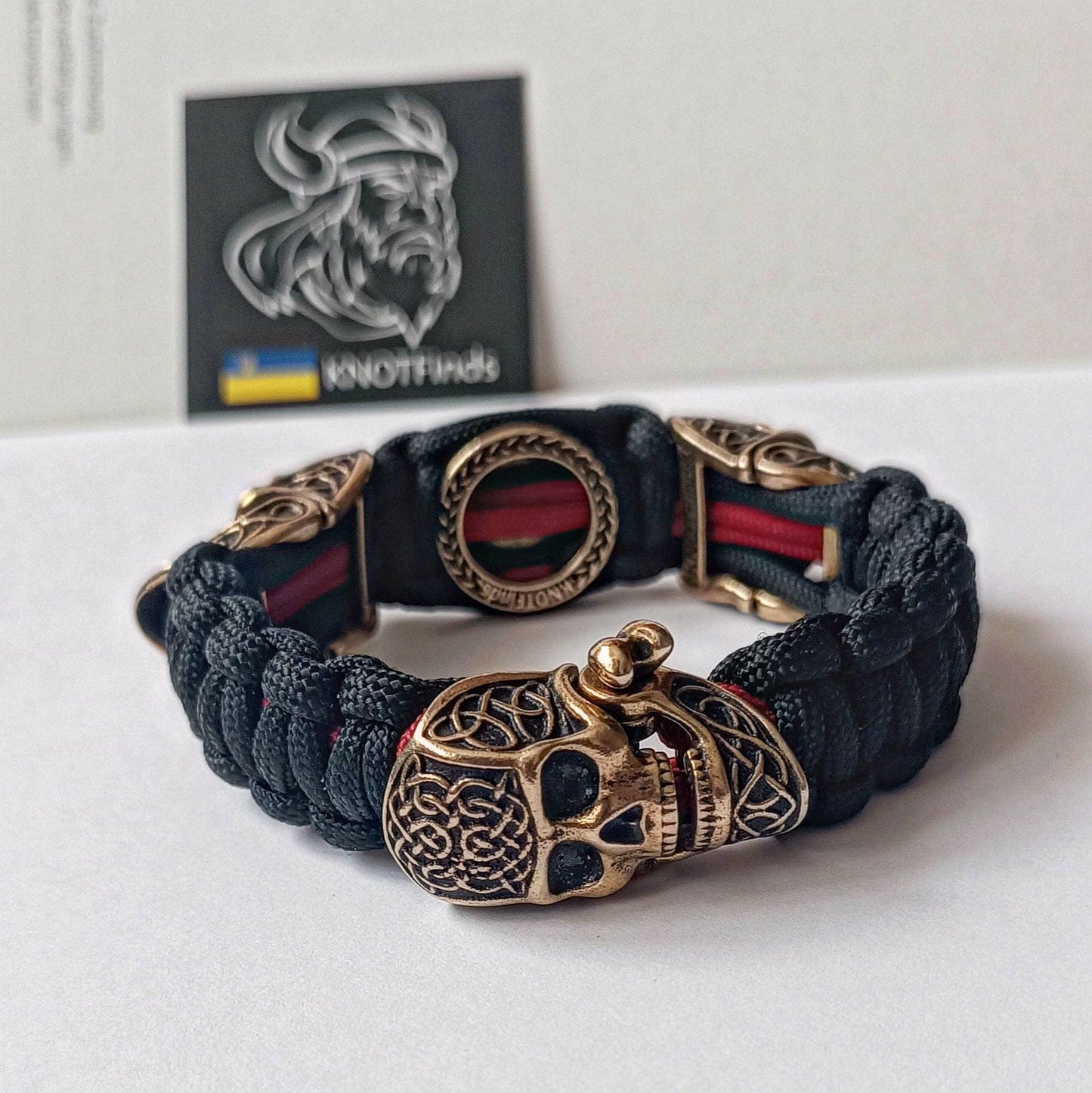 Scandinavian skull bracelet. Valknut symbol. Biker bangle. A great brutal gift for men and women