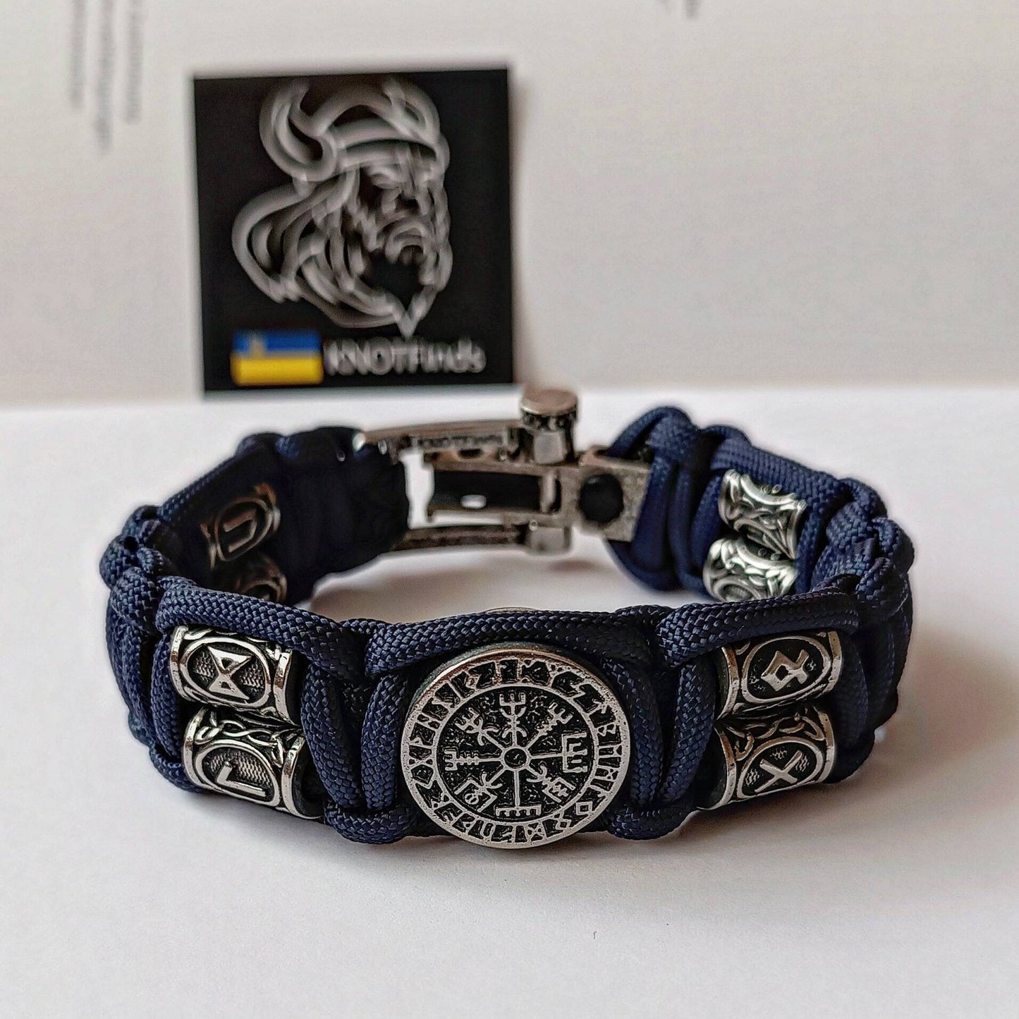 Runic paracord bracelet.Vegvisir symbol. Viking style. Norse mythology.