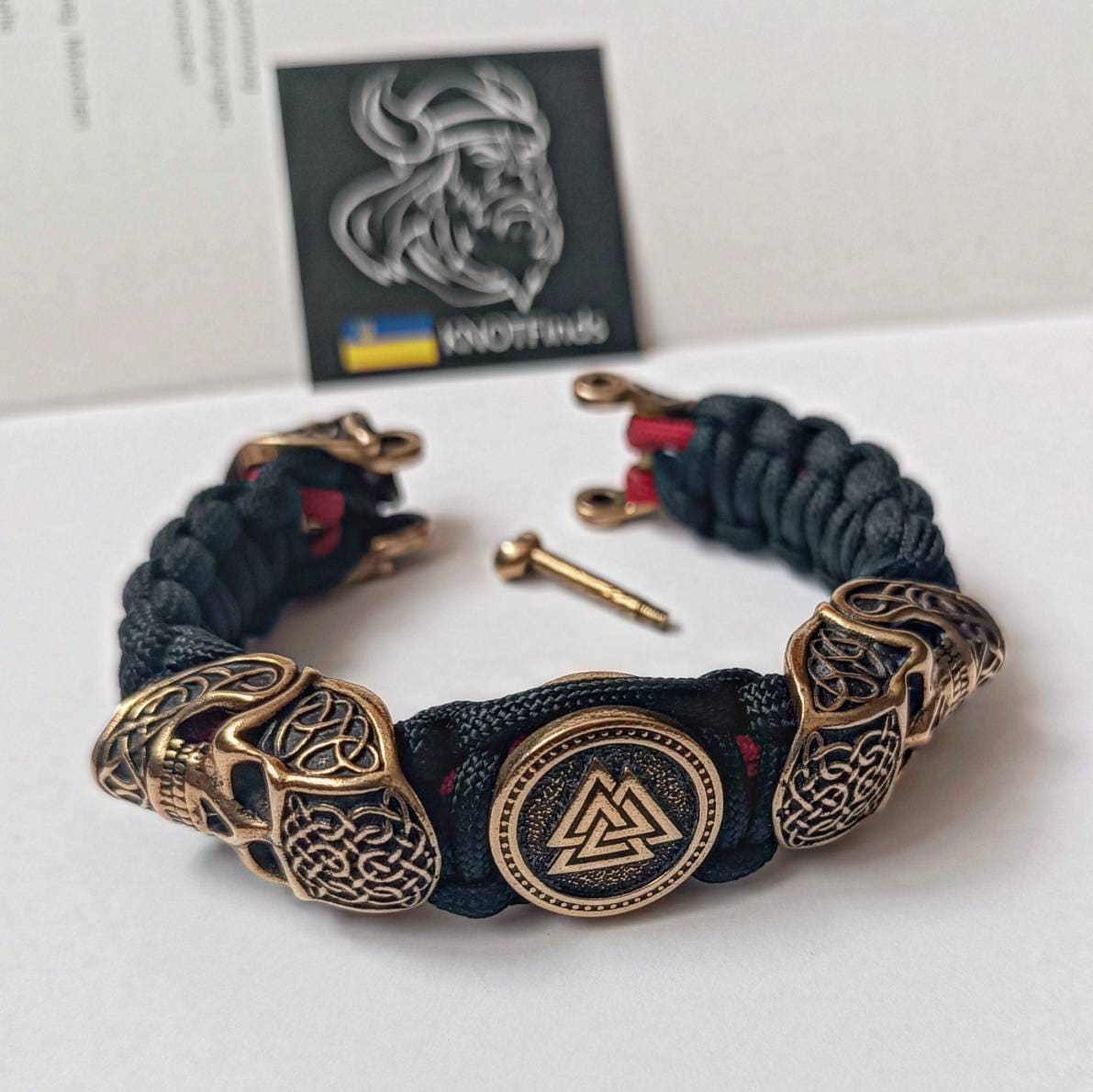 Scandinavian skull bracelet. Valknut symbol. Biker bangle. A great brutal gift for men and women