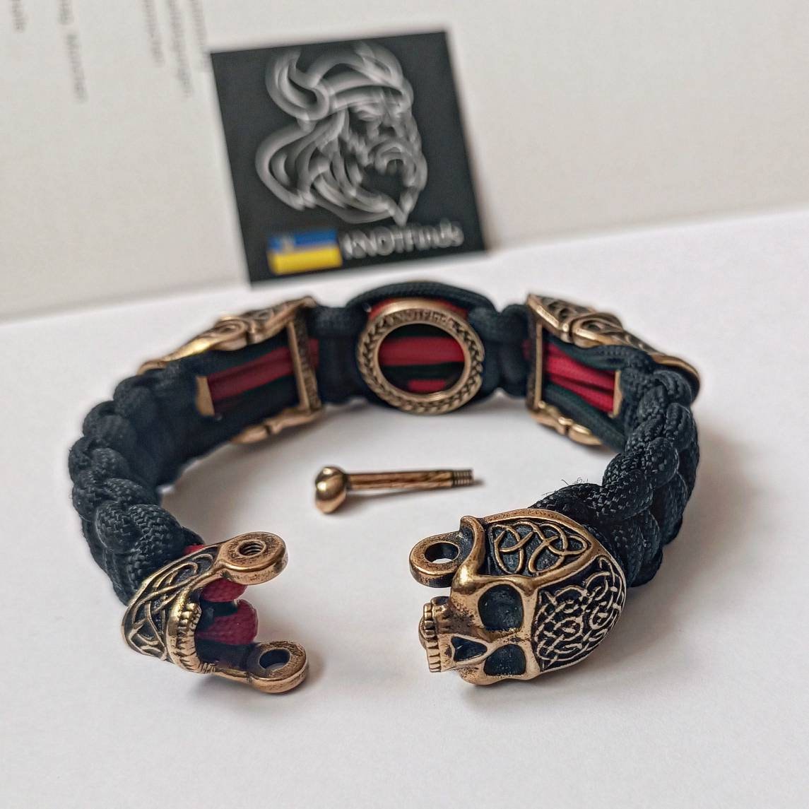 Scandinavian skull bracelet. Valknut symbol. Biker bangle. A great brutal gift for men and women