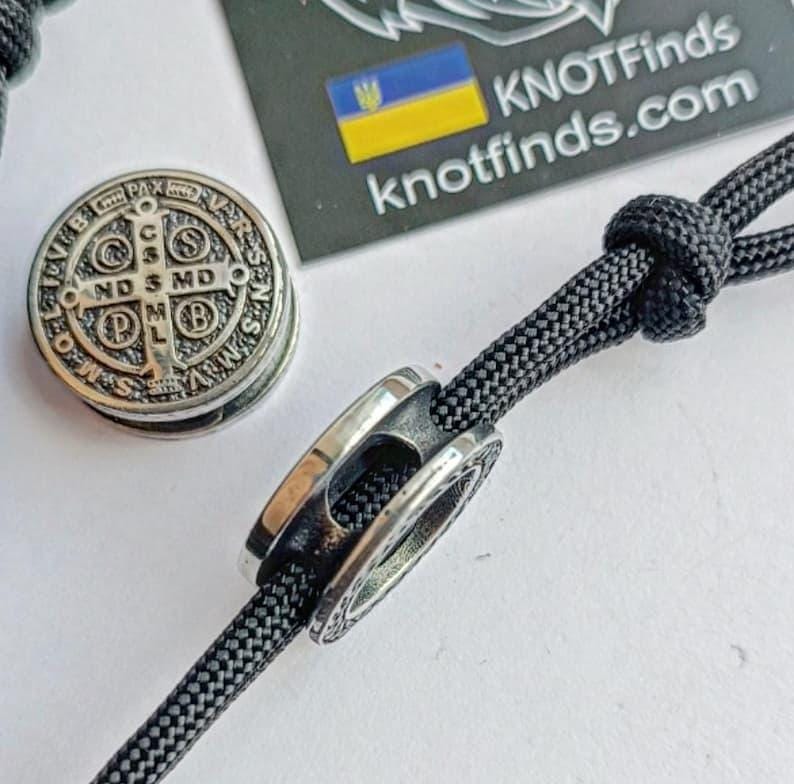 Saint Benedict Medal Bead for Paracord Bracelet | Catholic Protection Charm | Stainless Steel | Ships from USA