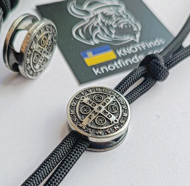 Saint Benedict Medal Bead for Paracord Bracelet | Catholic Protection Charm | Stainless Steel | Ships from USA