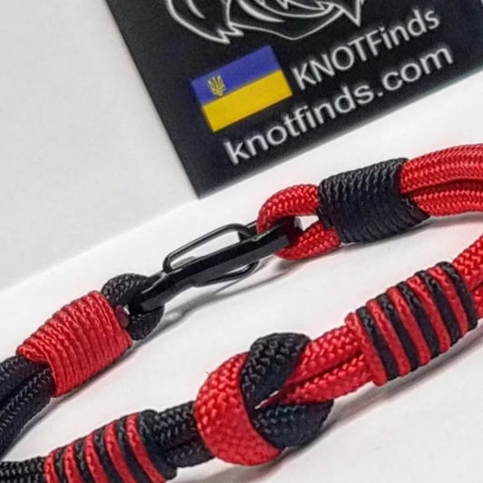 Handmade Paracord Bracelet Red Black | Waterproof Unisex Surfer Bracelet | Custom Size Gift for Him Her | Outdoor Travel Jewelry