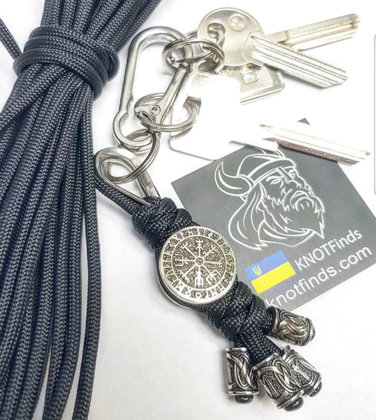 Black Handcrafted Stainless Steel Vegvisir Viking Compass Keychain – A Unique Nordic/Heritage Gift