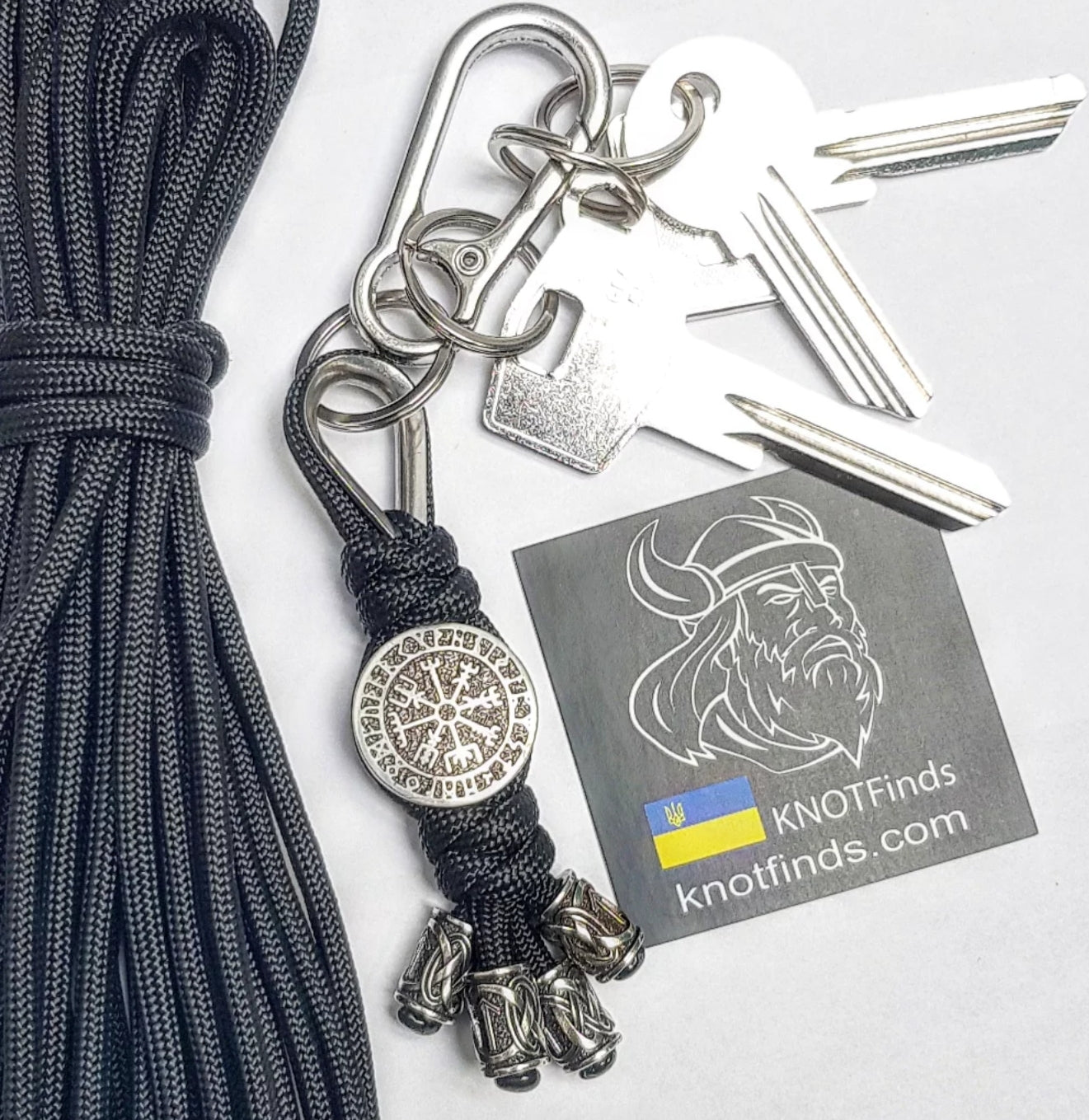 Black Handcrafted Stainless Steel Vegvisir Viking Compass Keychain – A Unique Nordic/Heritage Gift