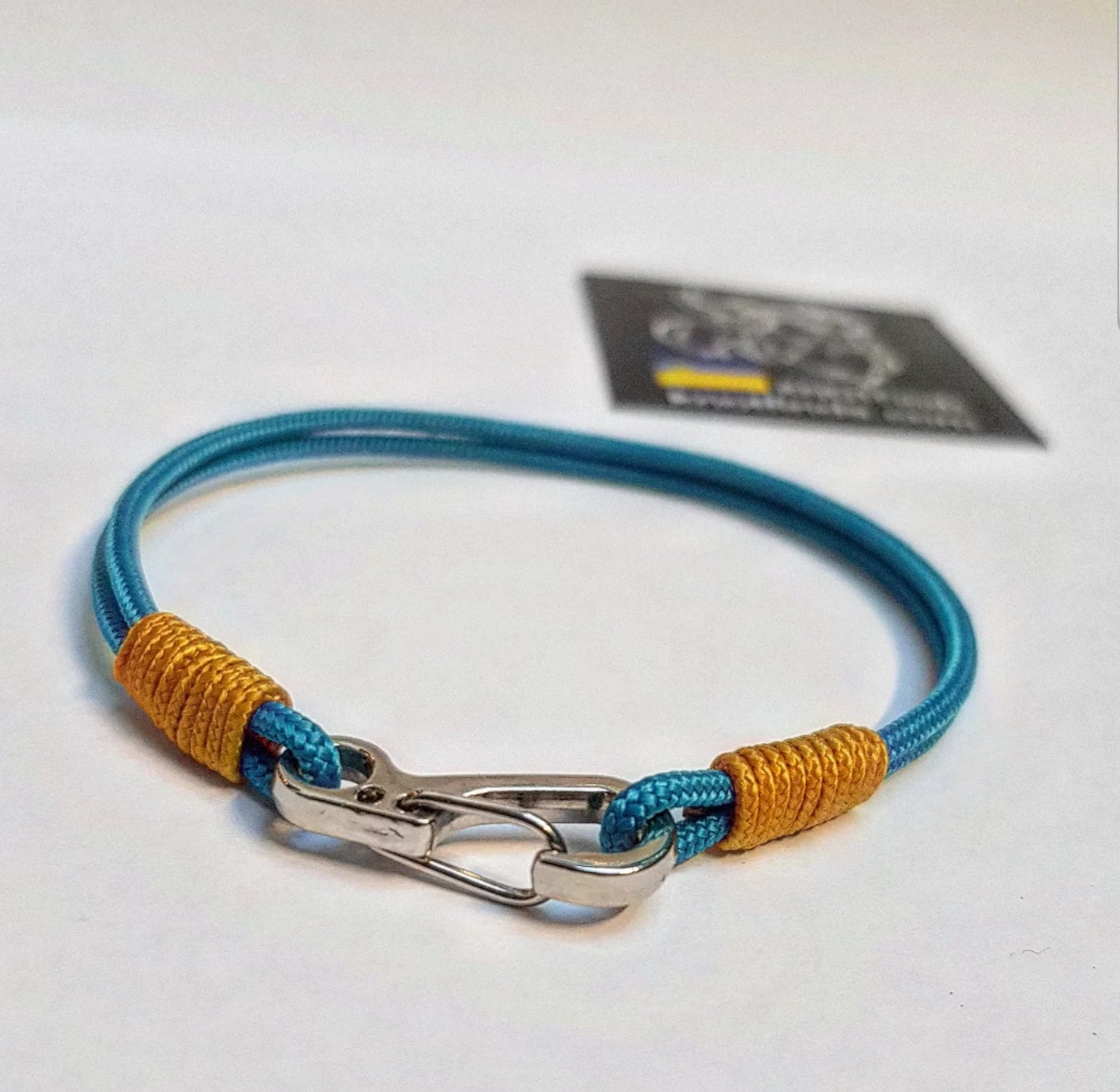 Skyline Paracord Bracelet – Sky Blue & Gold Minimalist Nautical Bracelet, Unisex Waterproof Microcord Accessory, Handmade Gift for Men Women
