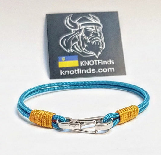 Skyline Paracord Bracelet – Sky Blue & Gold Minimalist Nautical Bracelet, Unisex Waterproof Microcord Accessory, Handmade Gift for Men Women