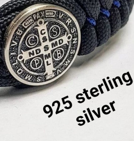 Handmade Paracord Bracelet with Saint Benedict Cross – Protective Amulet, Sterling Silver Bead, Celtic Knot Wristband