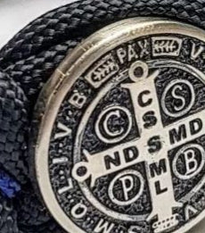 Handmade Paracord Bracelet with Saint Benedict Cross – Protective Amulet, Sterling Silver Bead, Celtic Knot Wristband