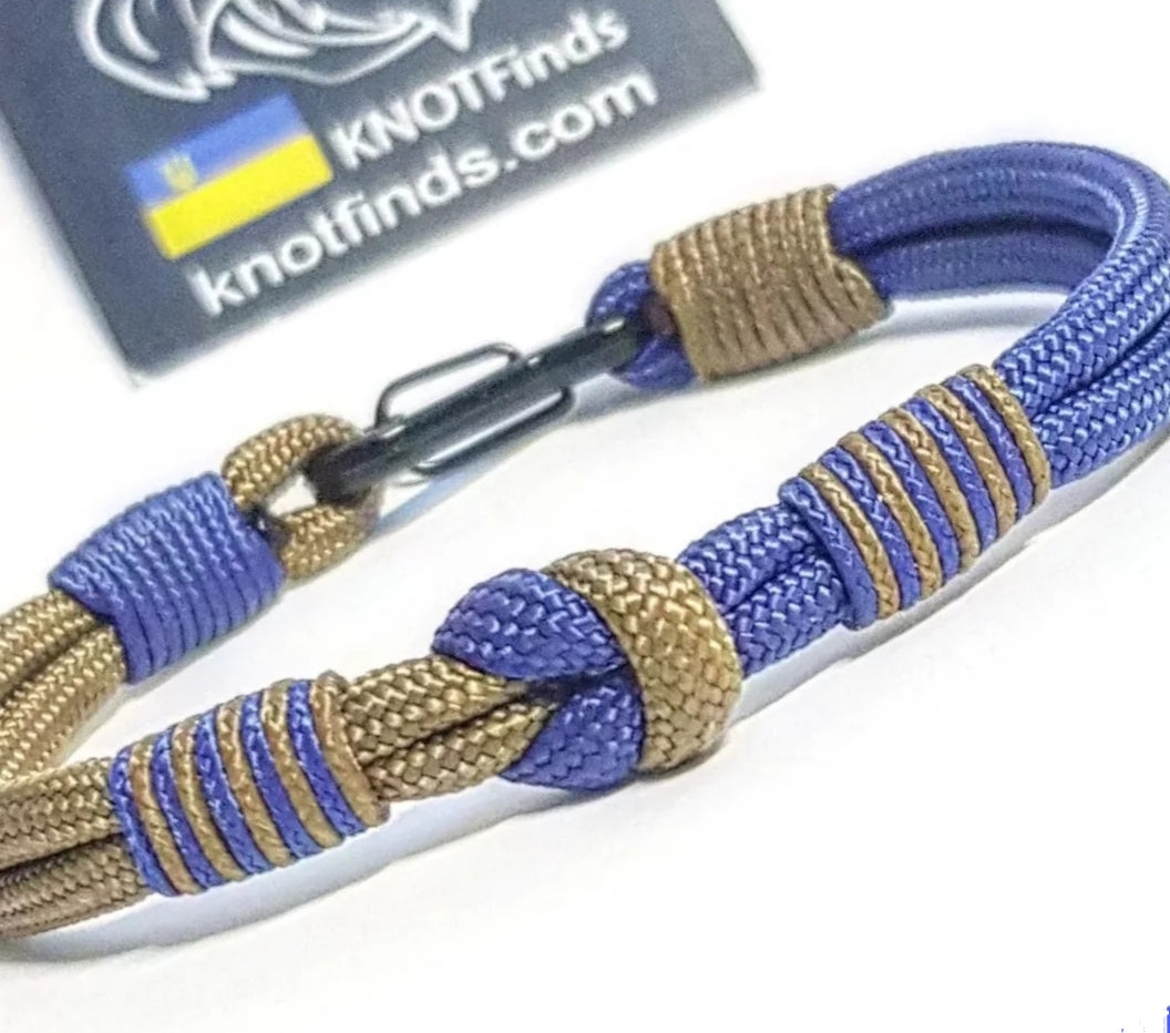 Navy Blue Gold Paracord Bracelet – Handmade 550 Cord Bracelet, Nautical Knot Wristband, Two Tone Rope Bracelet, Gift for Him