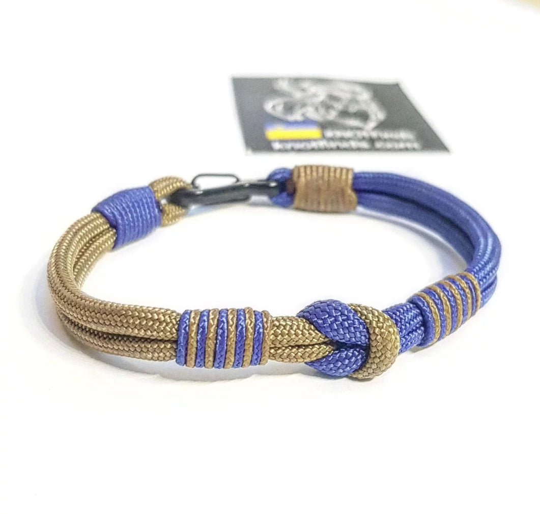 Navy Blue Gold Paracord Bracelet – Handmade 550 Cord Bracelet, Nautical Knot Wristband, Two Tone Rope Bracelet, Gift for Him