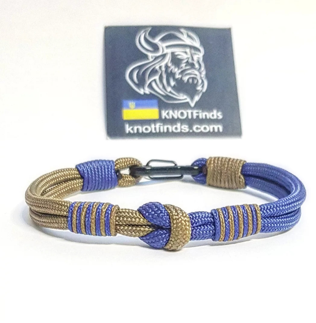 Navy Blue Gold Paracord Bracelet – Handmade 550 Cord Bracelet, Nautical Knot Wristband, Two Tone Rope Bracelet, Gift for Him