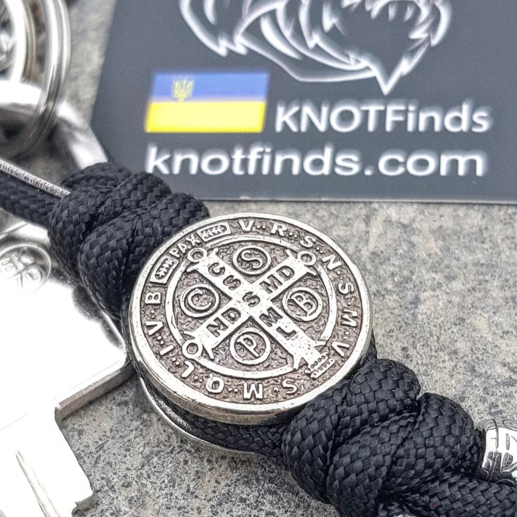 Saint Benedict Cross Keychain – Luxury Handmade Paracord Keychain, Protection Symbol, Christian Amulet, Men's EDC Stainless Steel