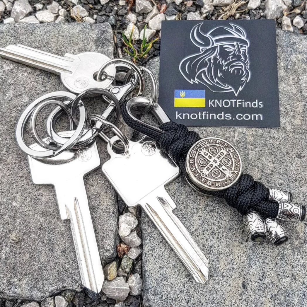 Saint Benedict Cross Keychain – Luxury Handmade Paracord Keychain, Protection Symbol, Christian Amulet, Men's EDC Stainless Steel