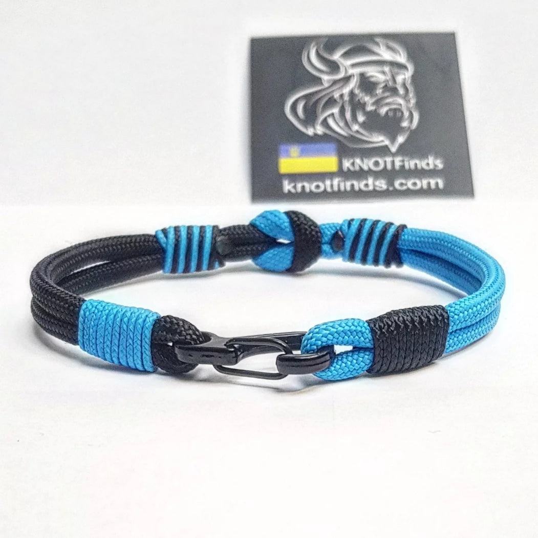 Black Aqua Paracord Bracelet – Mens 550 Cord Bracelet, Two Tone Rope Bracelet, EDC Wristband, Minimalist Knot Bracelet, Gift for Him