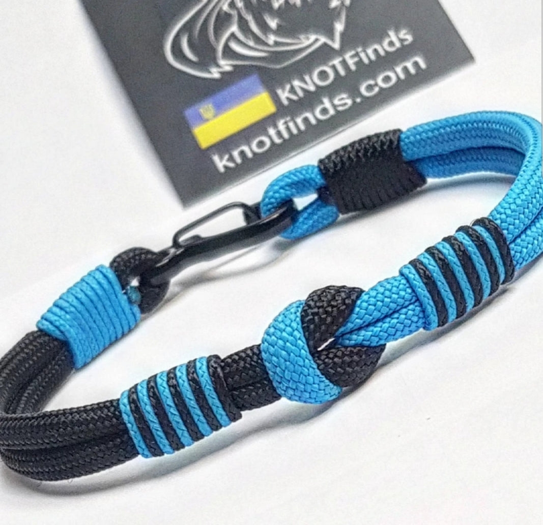 Black Aqua Paracord Bracelet – Mens 550 Cord Bracelet, Two Tone Rope Bracelet, EDC Wristband, Minimalist Knot Bracelet, Gift for Him