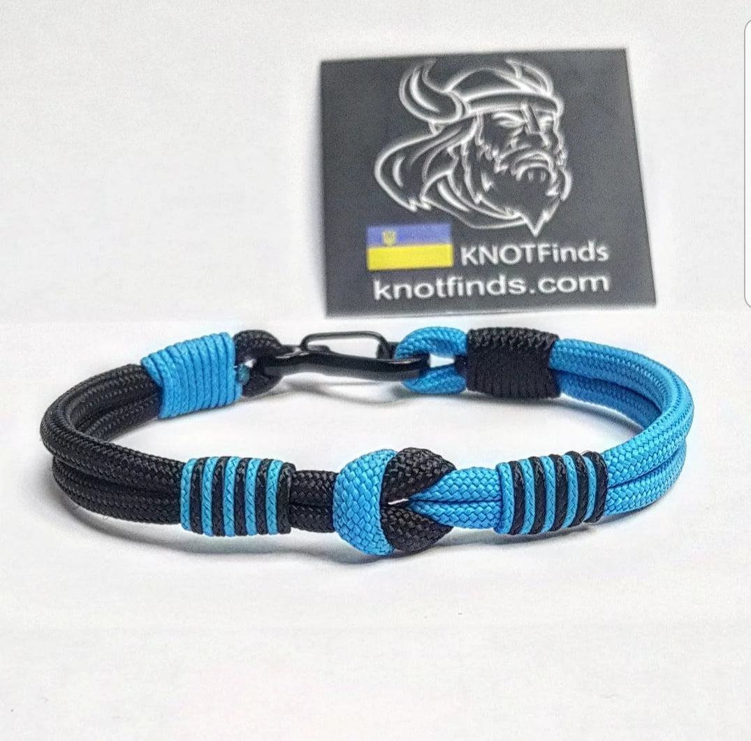 Black Aqua Paracord Bracelet – Mens 550 Cord Bracelet, Two Tone Rope Bracelet, EDC Wristband, Minimalist Knot Bracelet, Gift for Him