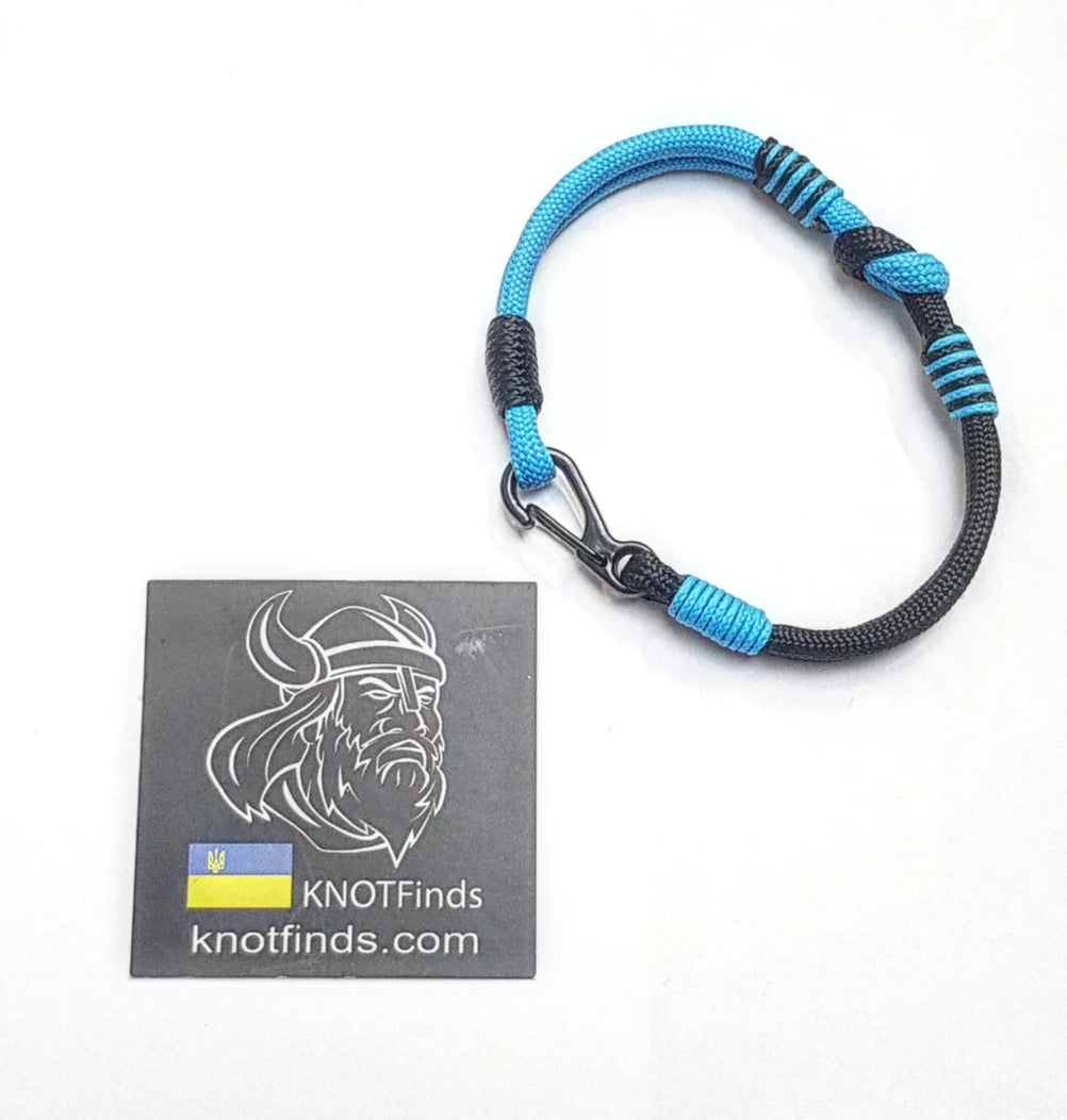 Black Aqua Paracord Bracelet – Mens 550 Cord Bracelet, Two Tone Rope Bracelet, EDC Wristband, Minimalist Knot Bracelet, Gift for Him