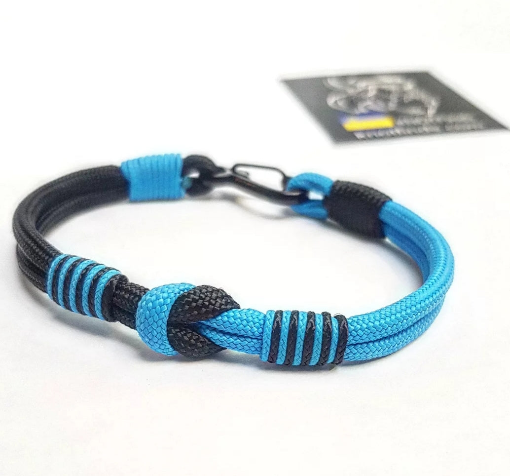 Black Aqua Paracord Bracelet – Mens 550 Cord Bracelet, Two Tone Rope Bracelet, EDC Wristband, Minimalist Knot Bracelet, Gift for Him