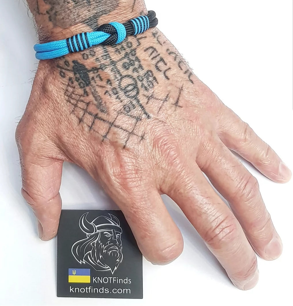 Black Aqua Paracord Bracelet – Mens 550 Cord Bracelet, Two Tone Rope Bracelet, EDC Wristband, Minimalist Knot Bracelet, Gift for Him