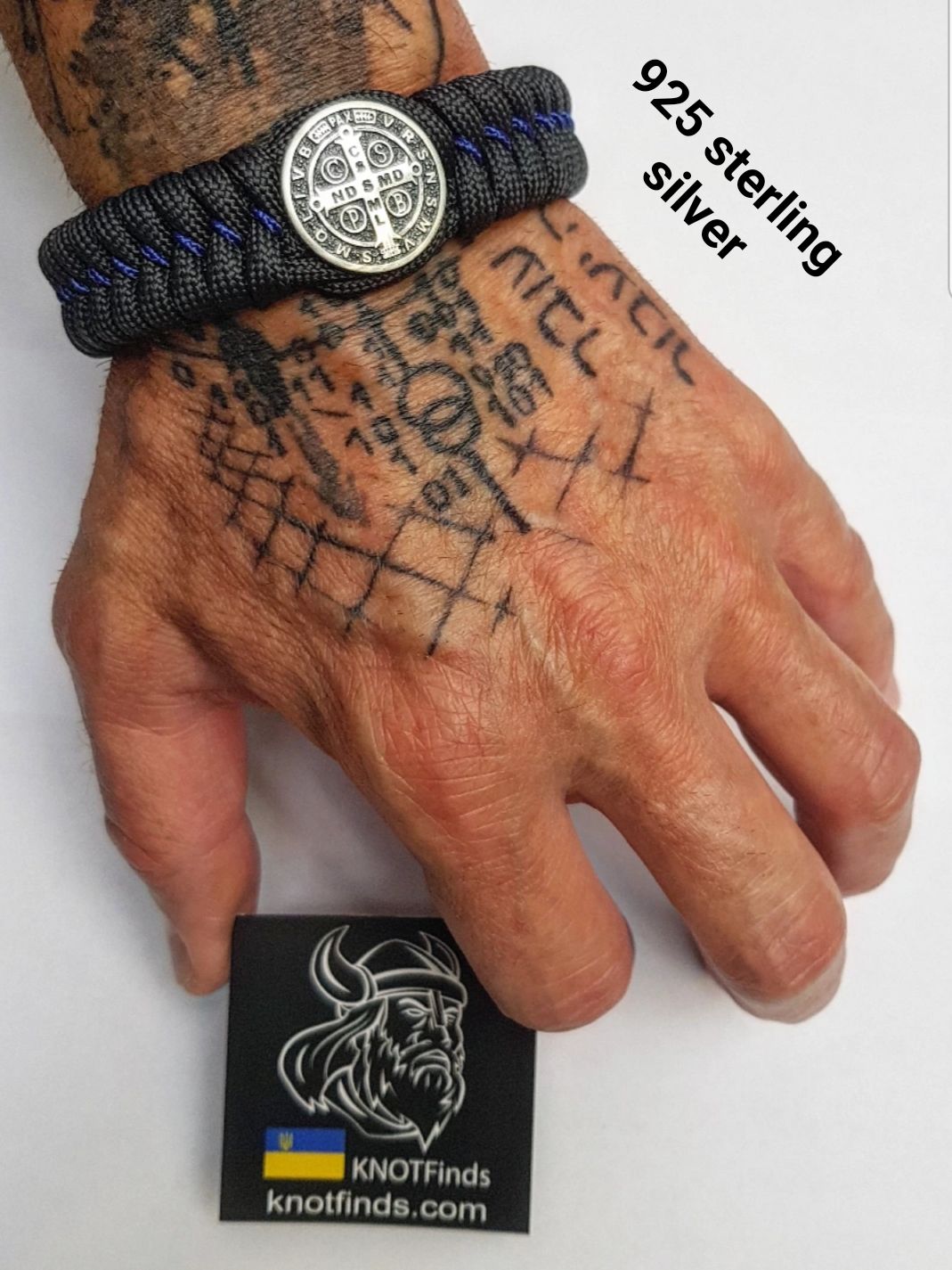 Handmade Paracord Bracelet with Saint Benedict Cross – Protective Amulet, Sterling Silver Bead, Celtic Knot Wristband