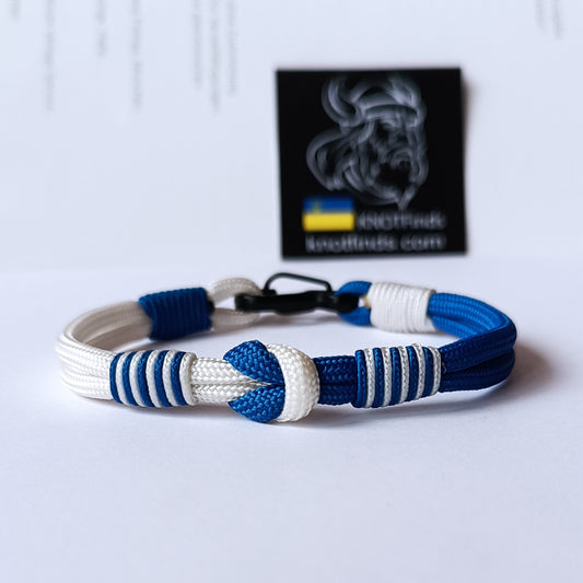 Israel solidarity bracelet. Thin paracord bracelet with a carbine. Israeli patriot bracelet. Royal blue and white bangle. Made of parachute cord and celtic knots. Gift for yours friends.