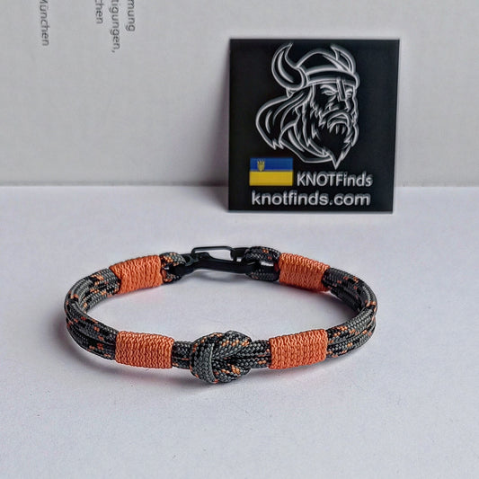 Thin paracord bracelet. Orange camouflage color. Military bangle. Brutally accessory. Unusual bangle color.