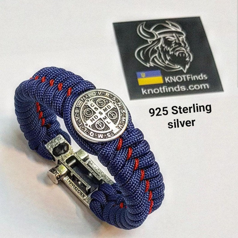 Handmade Paracord Bracelet with St. Benedict Cross | Celtic Knot Design | 925 Sterling Silver | Catholic - Inspired Jewelry for Men & Women