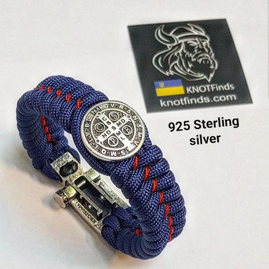 Handmade Paracord Bracelet with St. Benedict Cross | Celtic Knot Design | 925 Sterling Silver | Catholic - Inspired Jewelry for Men & Women