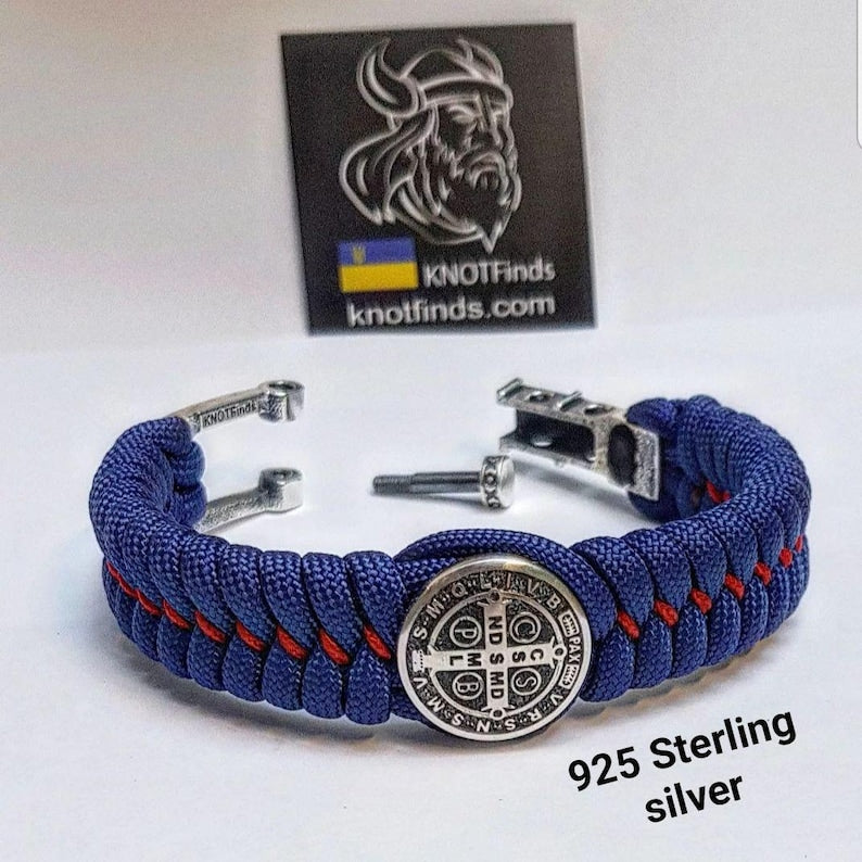 Handmade Paracord Bracelet with St. Benedict Cross | Celtic Knot Design | 925 Sterling Silver | Catholic - Inspired Jewelry for Men & Women