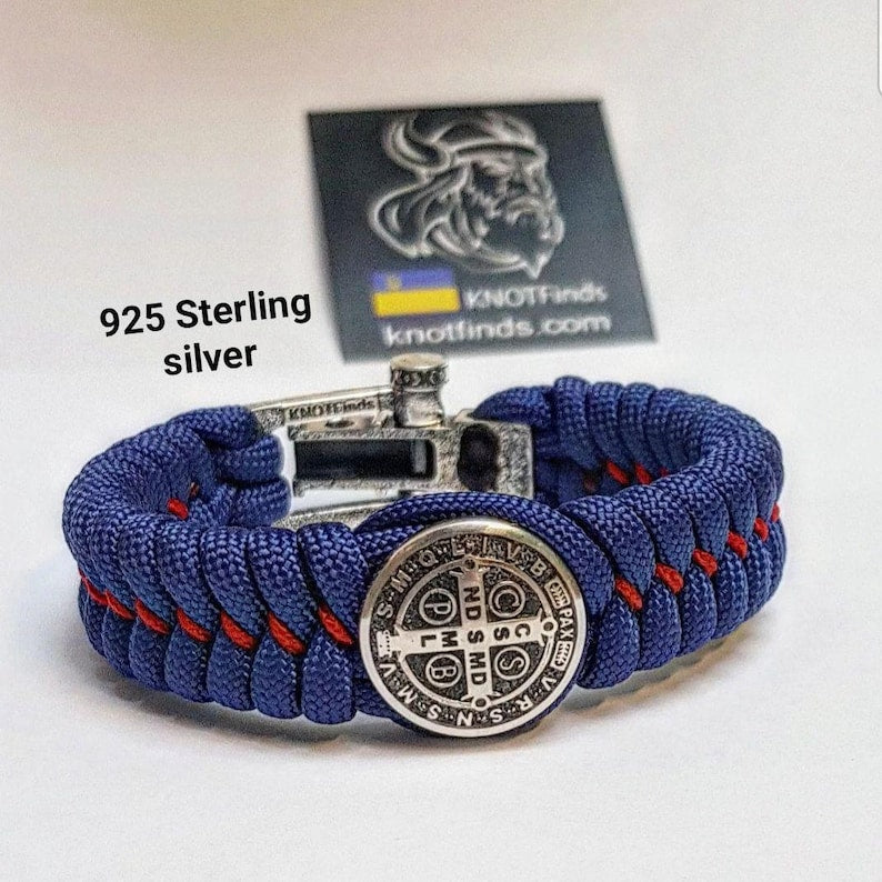 Handmade Paracord Bracelet with St. Benedict Cross | Celtic Knot Design | 925 Sterling Silver | Catholic - Inspired Jewelry for Men & Women