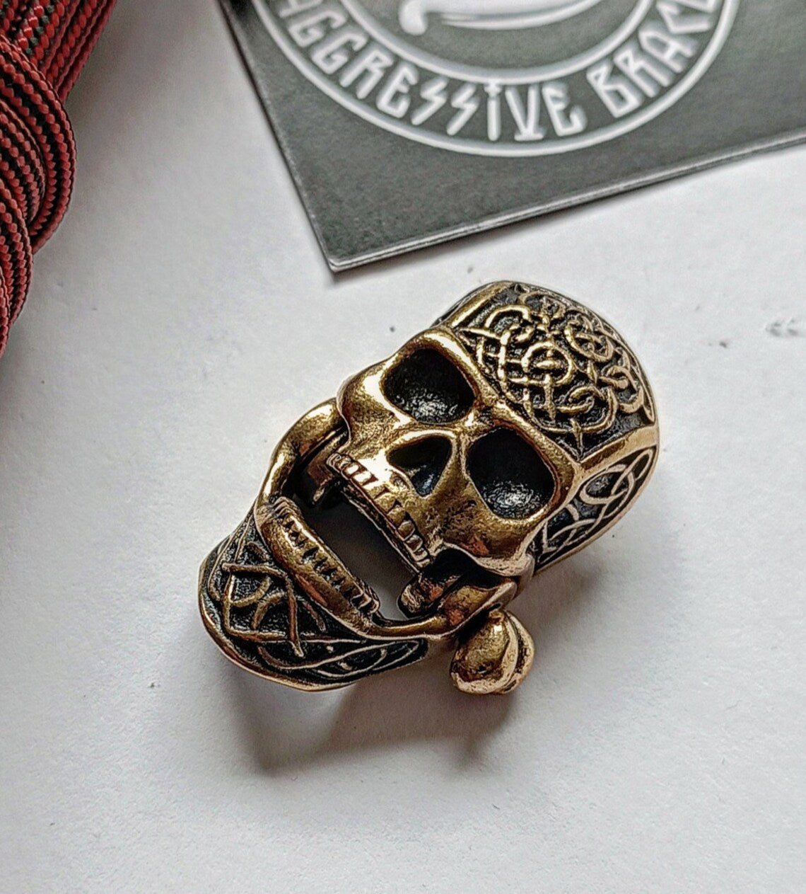 Brass SKULL shackle. Beads for paracord weaving, viking style. viking jewelry, skull symbol.