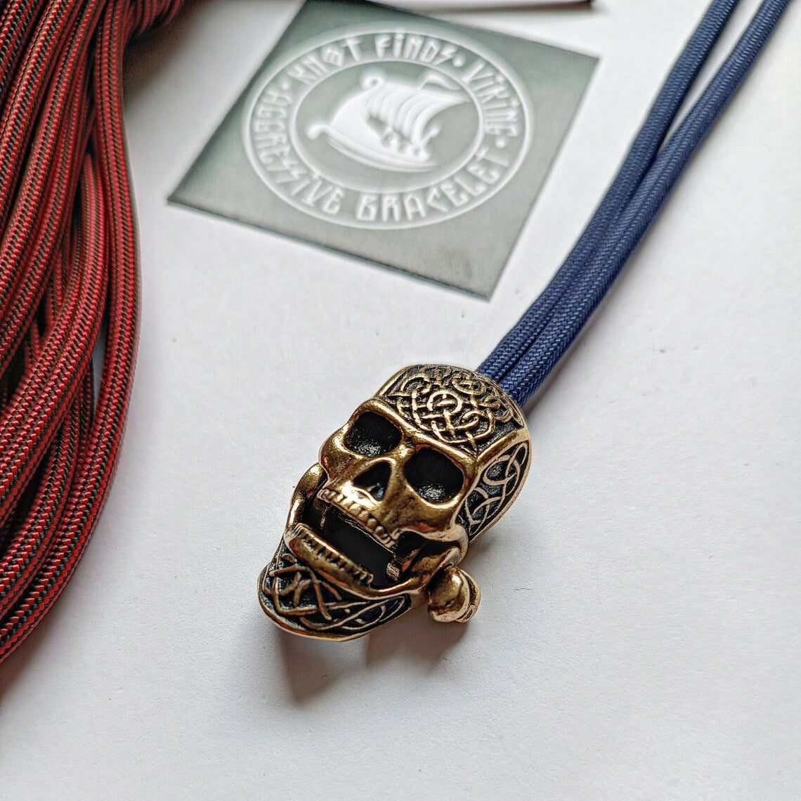 Brass SKULL shackle. Beads for paracord weaving, viking style. viking jewelry, skull symbol.