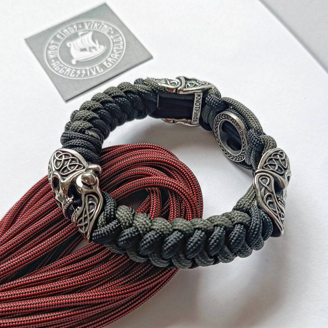 Scandinavian skull bracelet. Vegvisir symbol. Biker bangle. A great brutal gift for men and women who prefer a brutal style and skull.